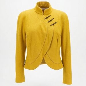 Christian Dior Boutique Rare Vintage Marigold Textured Silk Wool Wrap Jacket